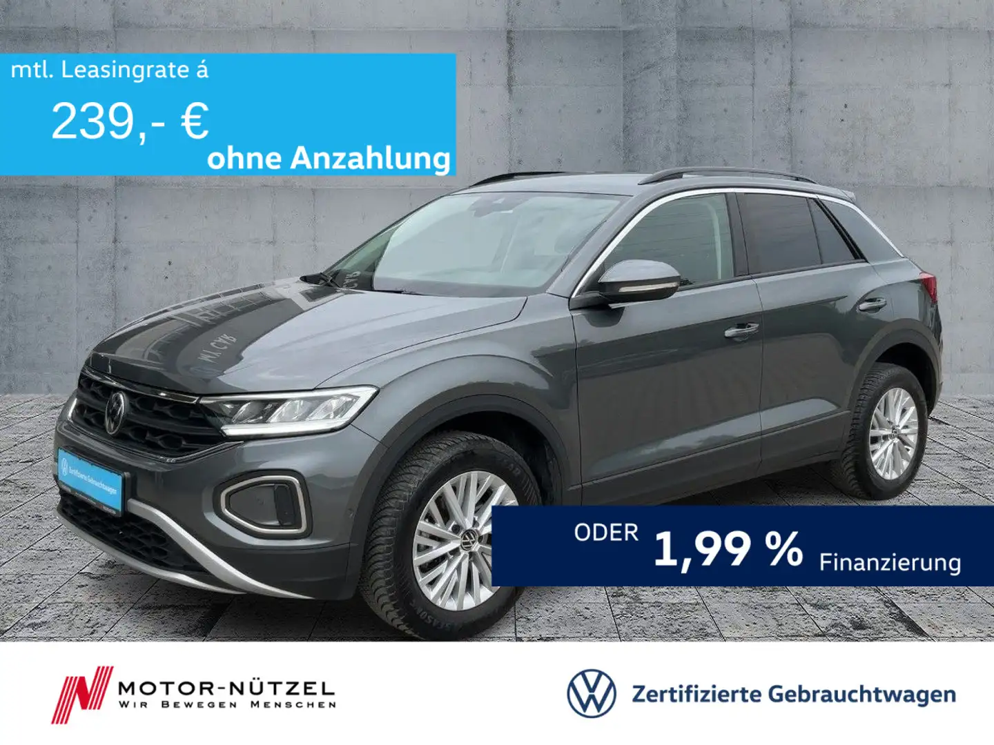 Volkswagen T-Roc 1.0 TSI LIFE LED+NAVI+DAB+SHZ+2xPDC+17Z. Grau - 1