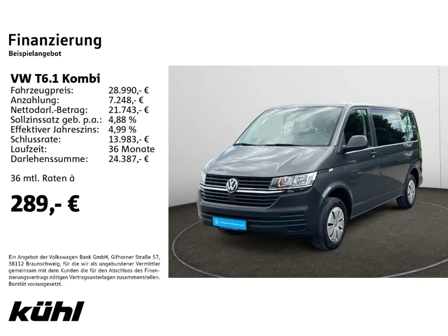 Volkswagen T6.1 Kombi 2.0 TDI 9.Sitzer AHK,GRA Grau - 2