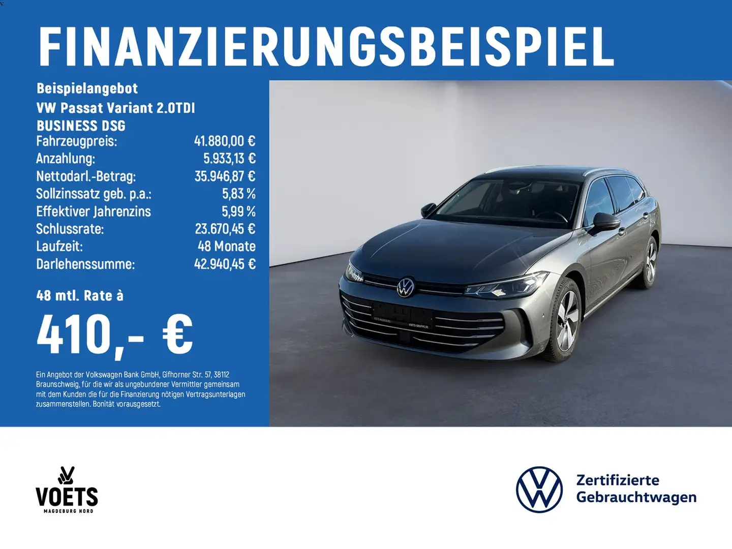 Volkswagen Passat Variant 2.0TDI BUSINESS DSG LED+Navi+PDC Grau - 2