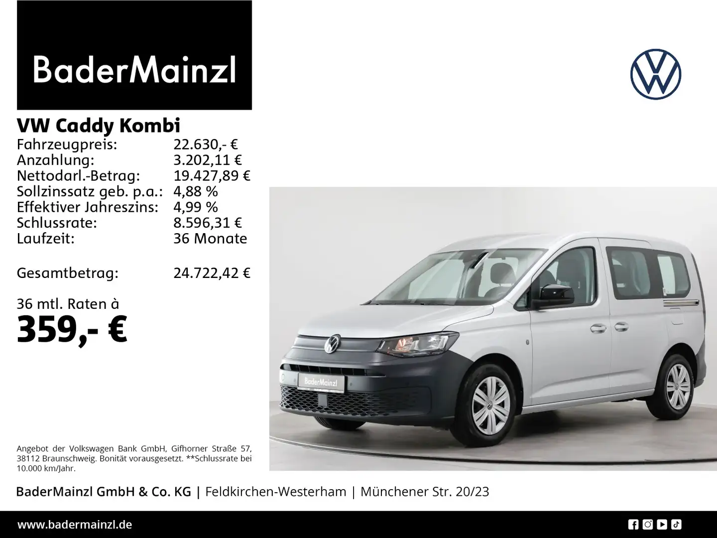 Volkswagen Caddy 2.0 TDI Navi SHZ Stdhz ACC 2xPDC Silber - 1