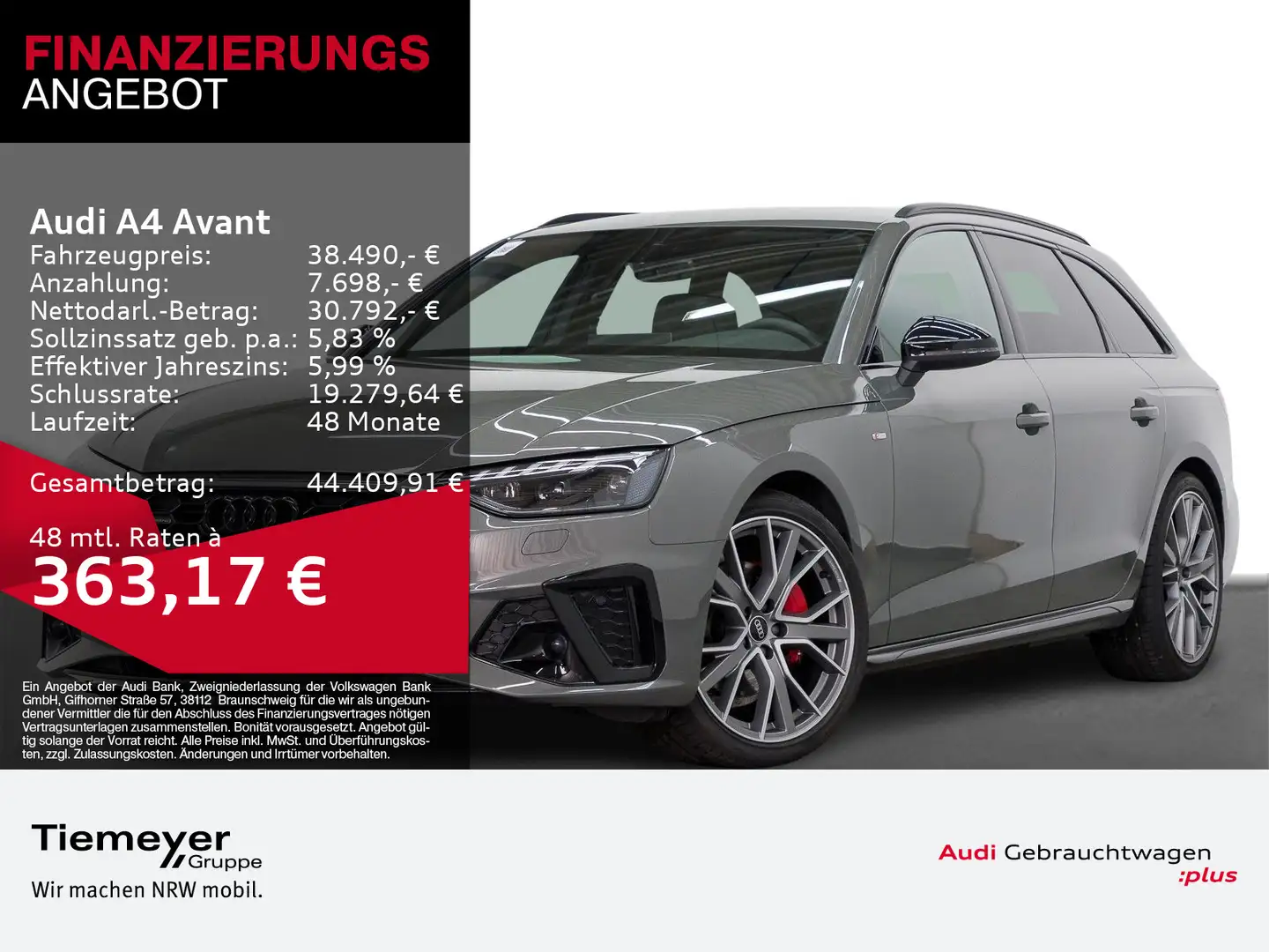 Audi A4 40 TFSI Q 2x S LINE LM19 KAMERA NAVI+ V Grau - 1