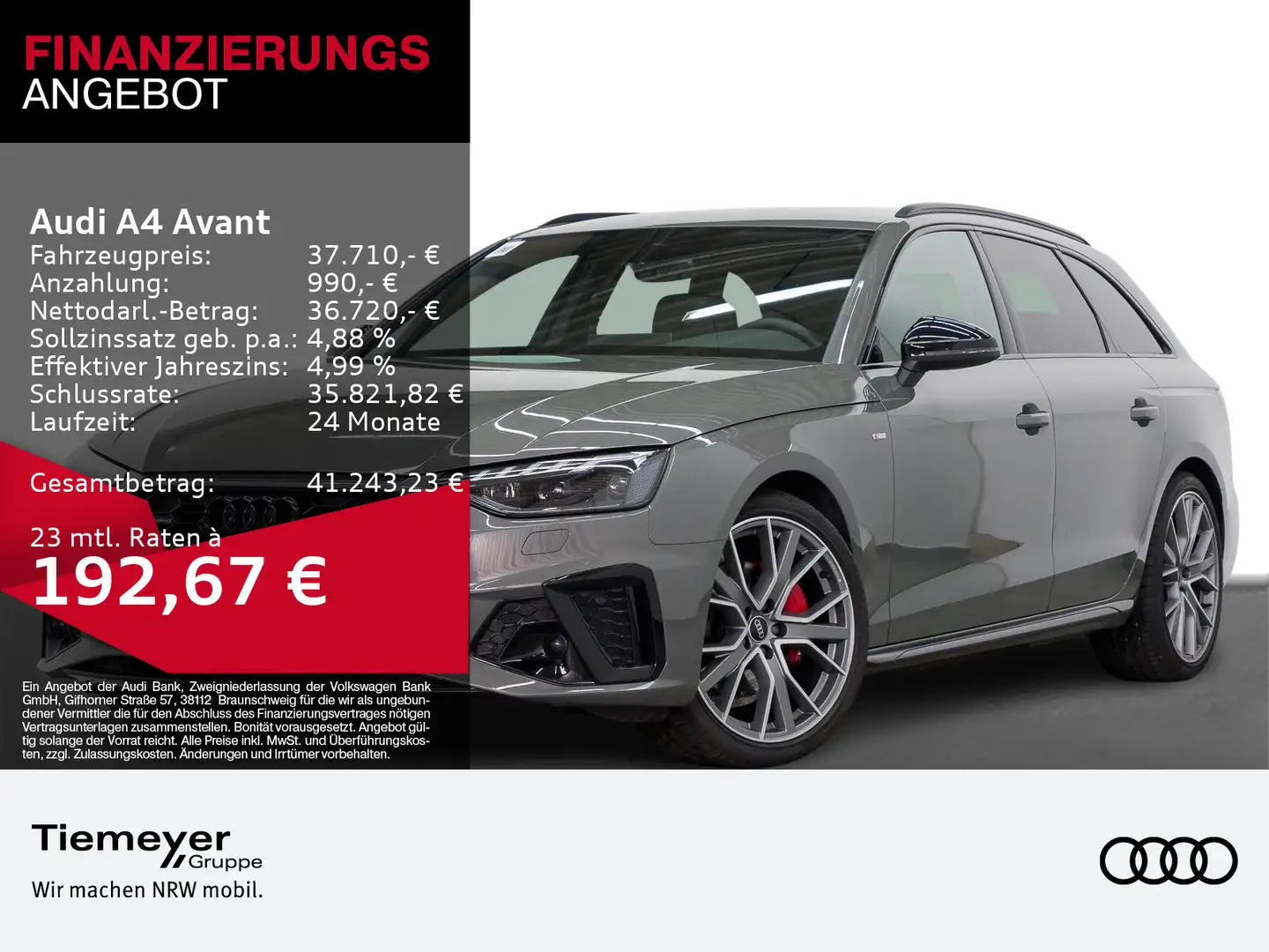 Audi A4 40 TFSI Q 2x S LINE LM19 KAMERA NAVI+ V Grau - 1