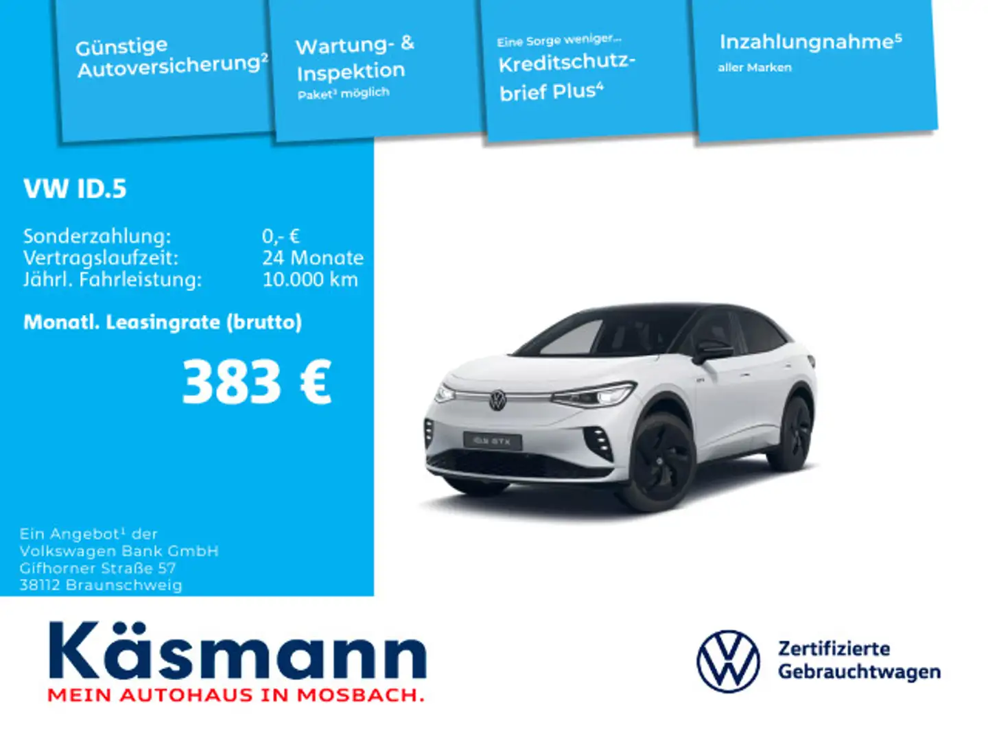 Volkswagen ID.5 GTX 4Motion 340PS PANO 360 DCC WÄRMEPU Weiß - 1