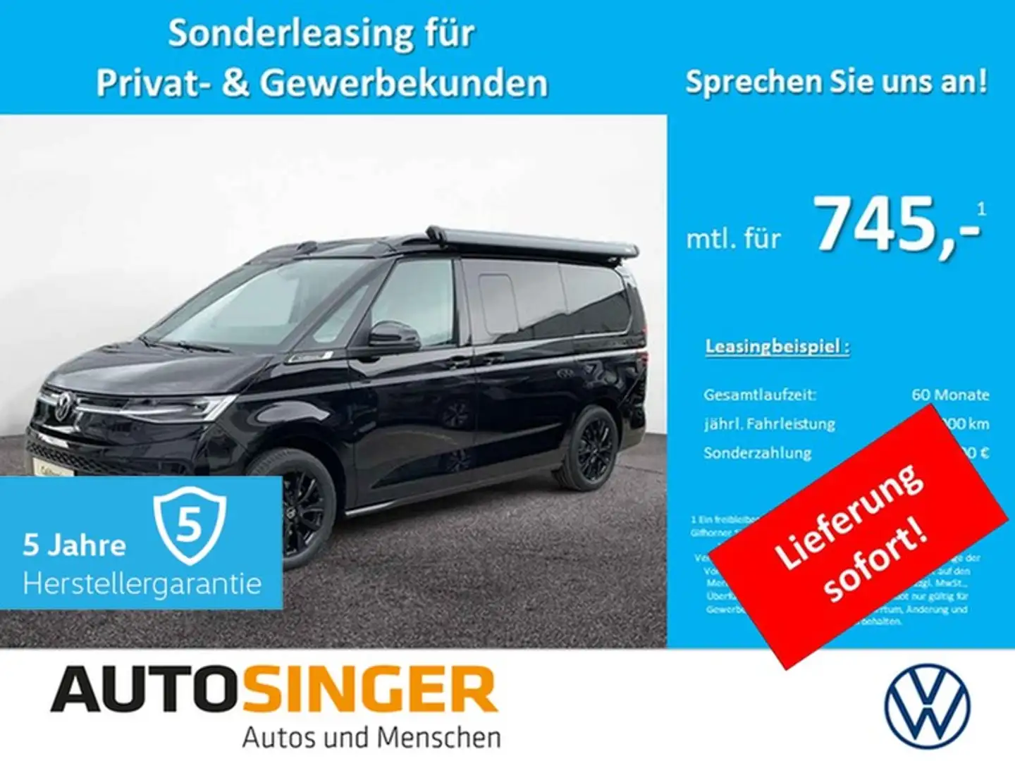 Volkswagen T7 California Ocean eHybrid AHK*ELEK.TÜR*360 Černá - 1