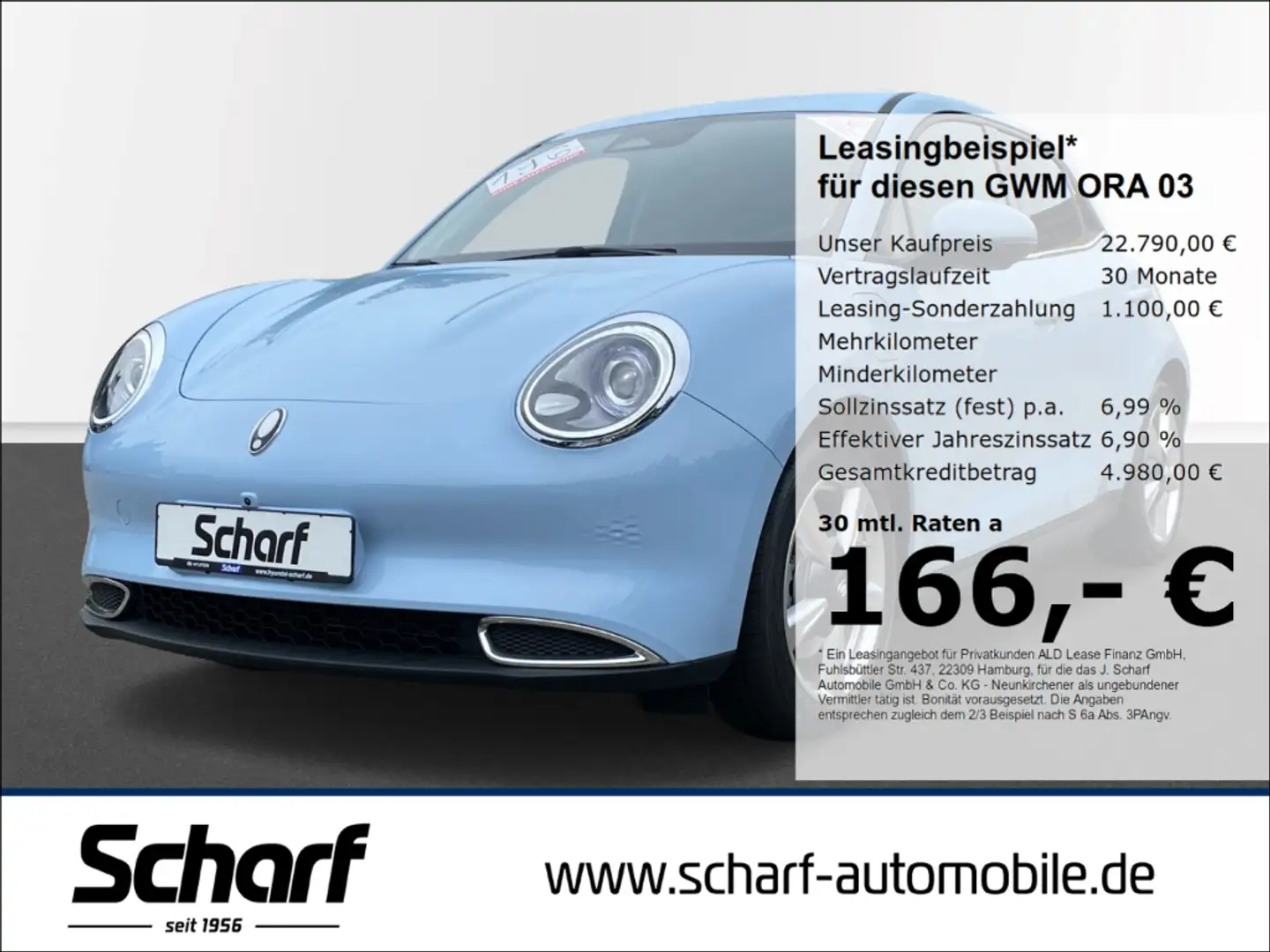 GWM ORA 03 300 PRO mit Wärmepumpe Navi 360 Kamera LED Klimaau Blau - 1