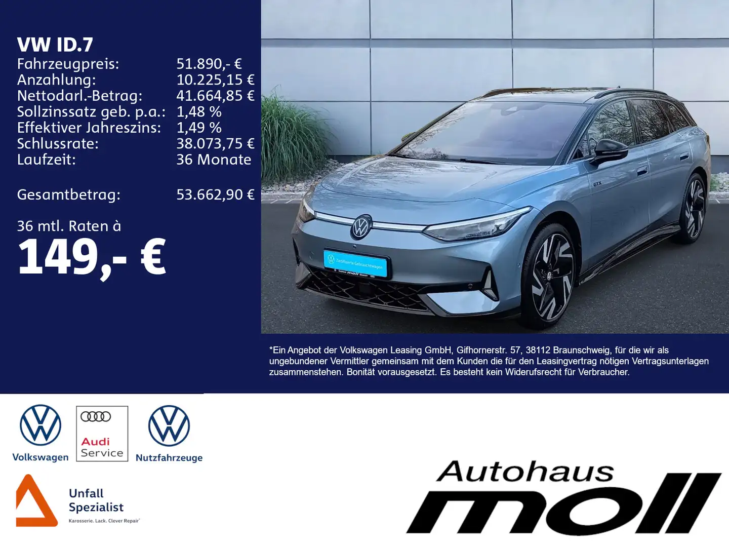 Volkswagen ID.7 Tourer GTX 4Motion 340 PS, AHK Kék - 2