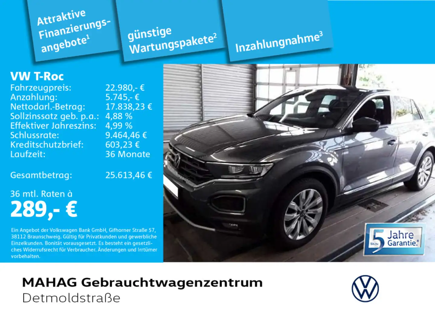 Volkswagen T-Roc T-ROC 1.5 TSI AHK LED Navi ParkPilot RearView DS Grau - 1