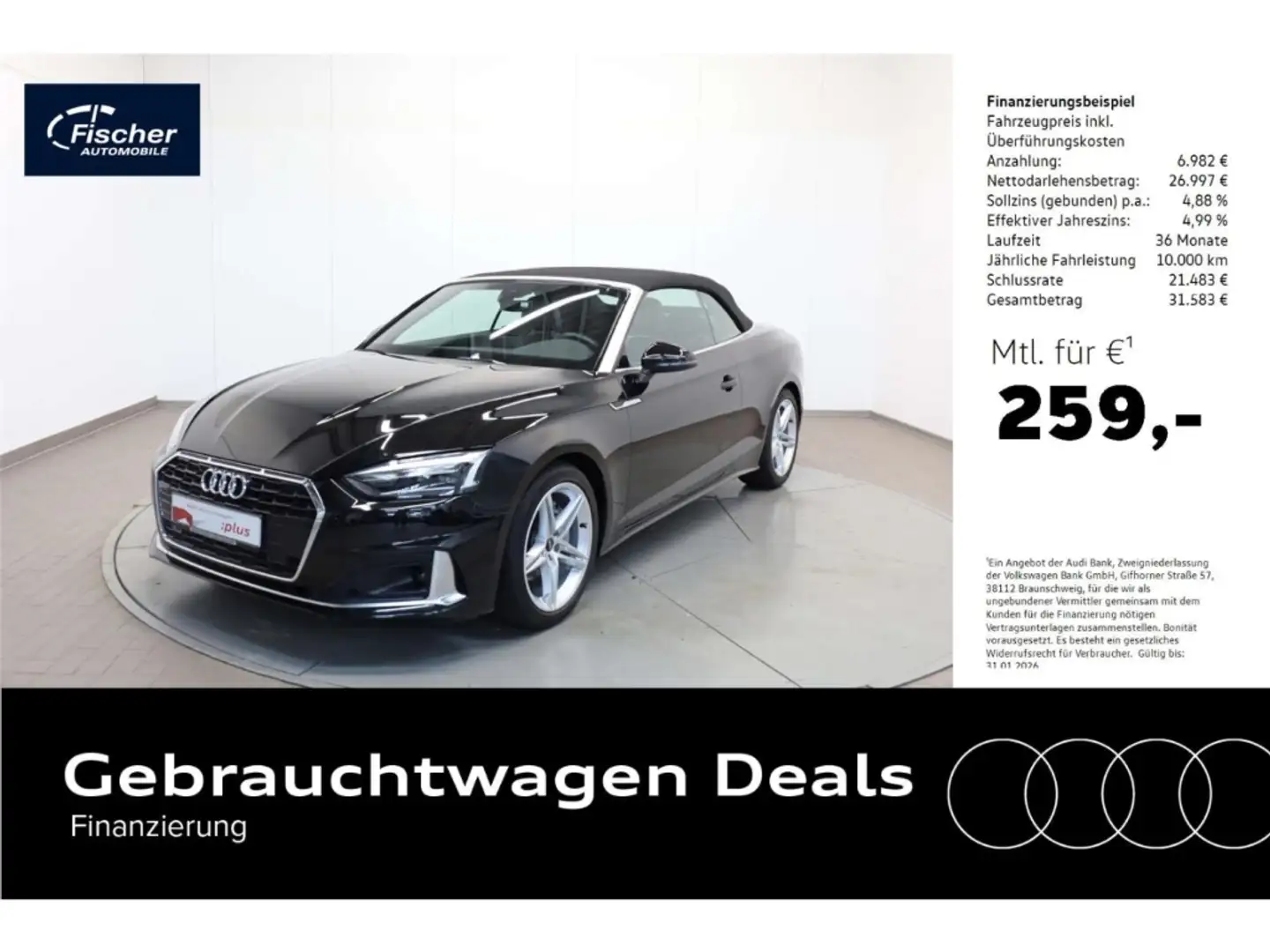 Audi A5 Cabriolet 40 TFSI advanced NAV/Virt+/RFK/SH Schwarz - 1