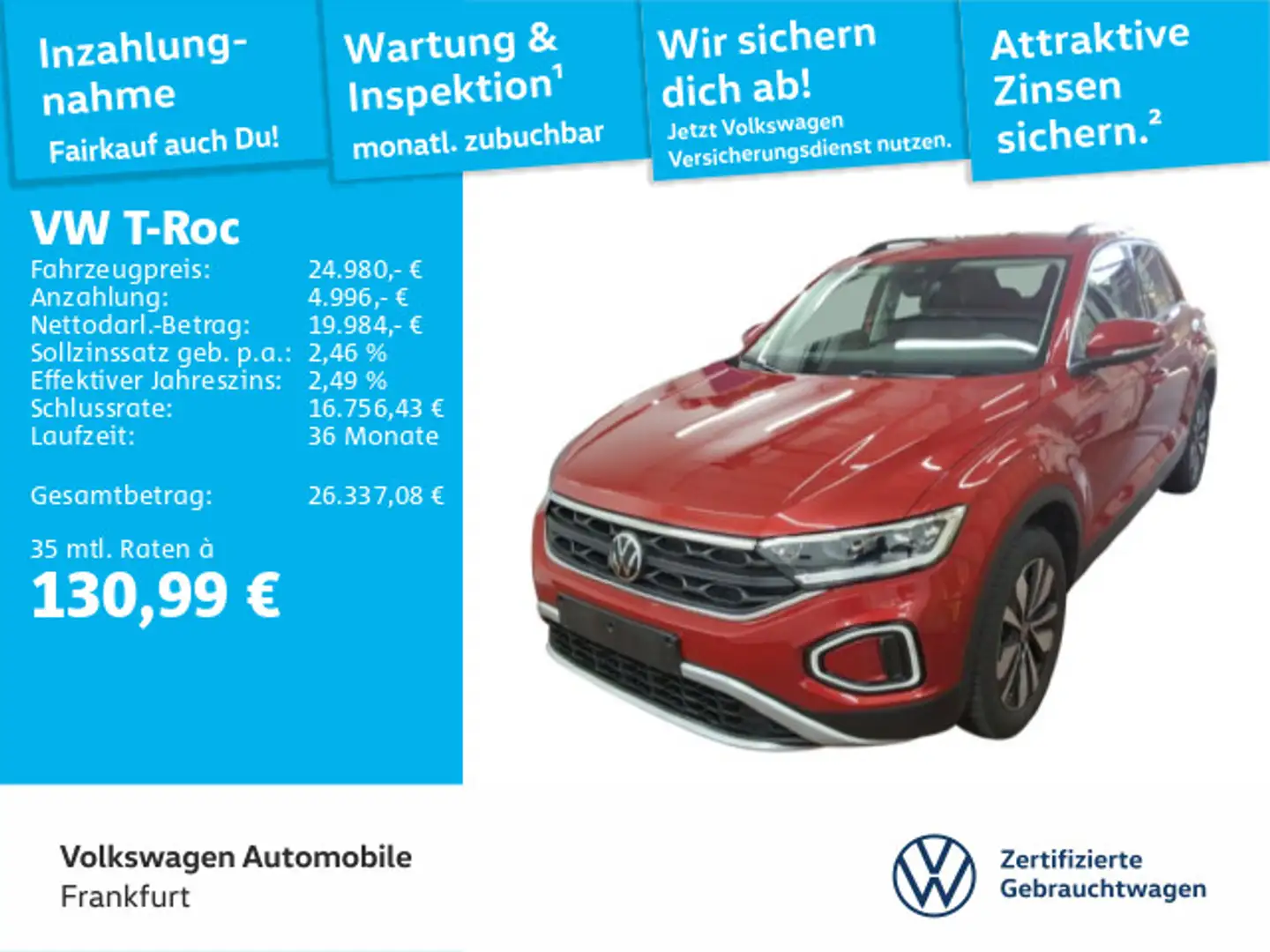 Volkswagen T-Roc 1.5 TSI Move Navi LEDPlus DAB+ FrontAssist Rot - 1