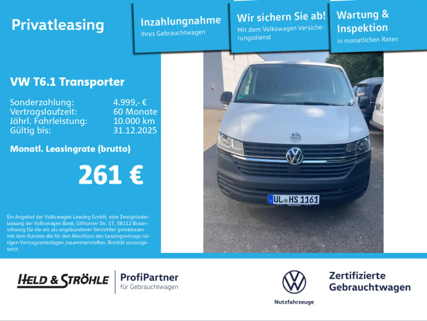 Volkswagen T6.1 Transporter T6.1 Kasten LR 2.0 TDI AHK HECKFLÜGEL PDC KLIMA Bianco - 1