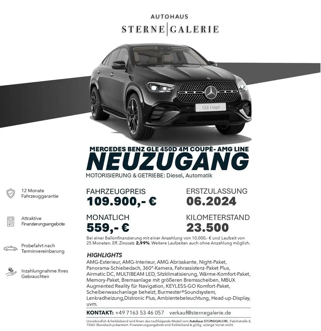 Mercedes-Benz GLE 450 d 4M Cp./AMG-LINE/PANO/DISTRO+ Schwarz - 1