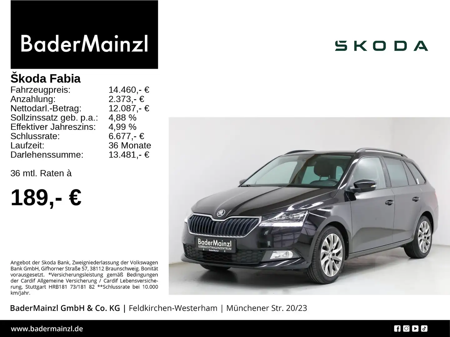 Skoda Fabia Combi 1.0 TSI Clever LED Navi PDC SHZ Alu Schwarz - 1