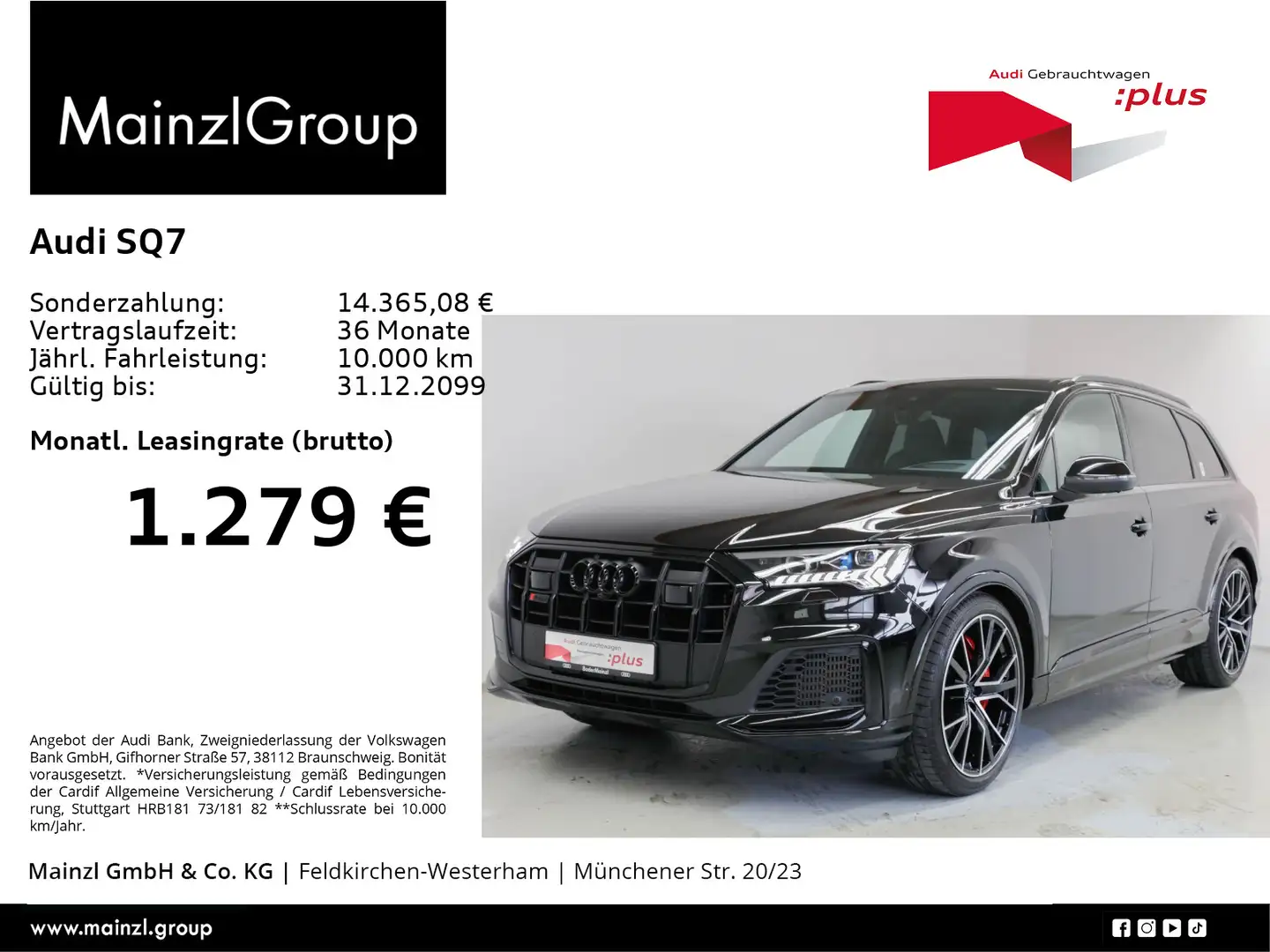 Audi SQ7 4.0 V8 TFSI tiptronic B&O Pano StdHzg Matrix Schwarz - 1