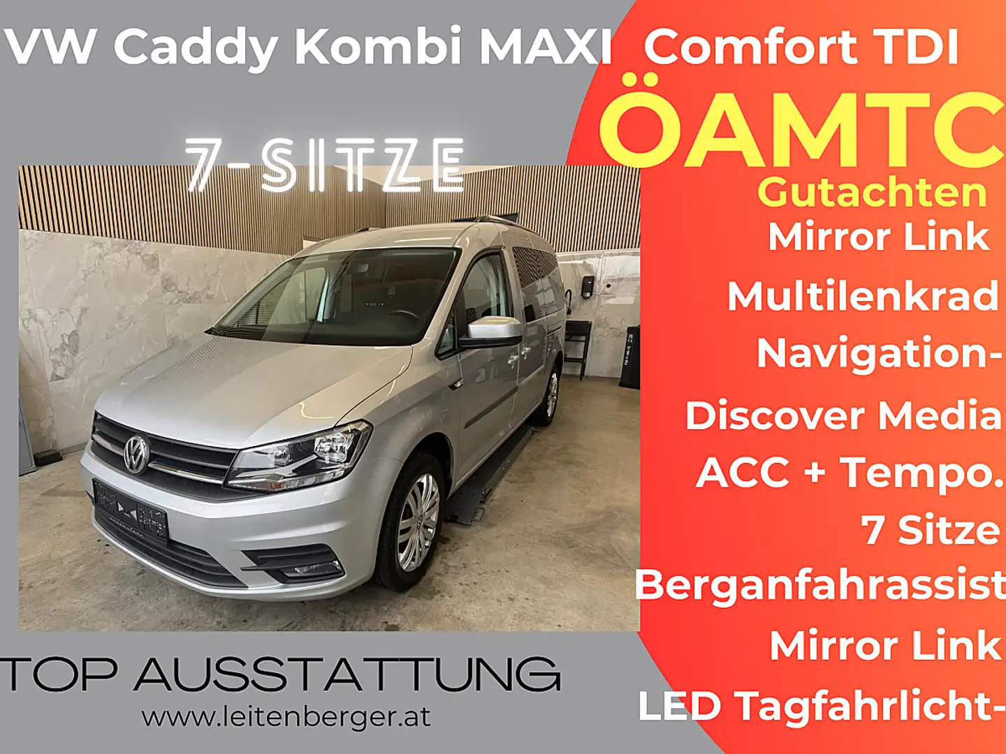 Volkswagen Caddy Kombi Maxi Comfortline 7 Sitze 2,0 TDI, NAVI, F... Silber - 1