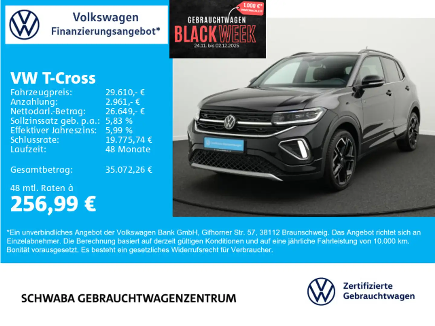 Volkswagen T-Cross R-Line 1.5 l TSI DSG *MATRIX*AHK*ACC*NAV Schwarz - 1