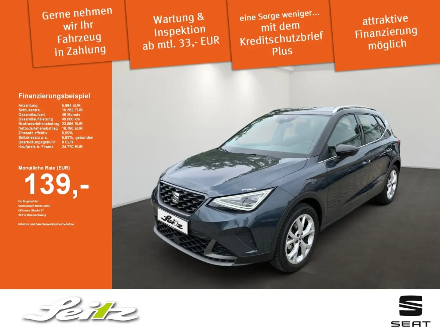 SEAT Arona 1.0 TSI FR AHK. LED. Navi. Einparkhilfe Grijs - 1