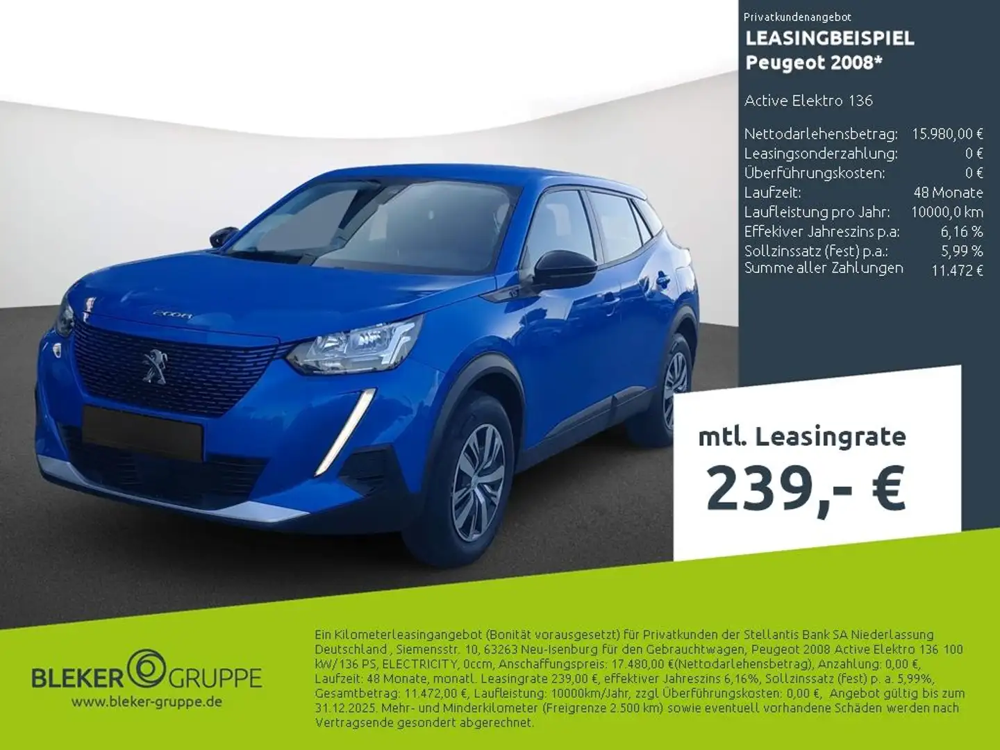 Peugeot 2008 Active Elektro 136 Blau - 1