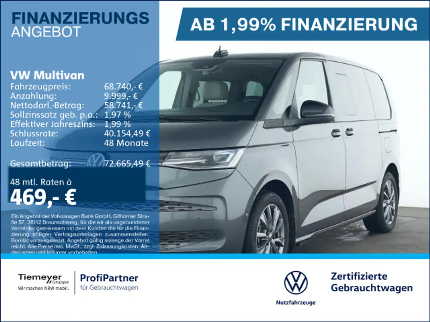 Volkswagen T7 Multivan T7 Multivan HYBRID ALLRAD LIFE VIS-A-VIS PANO Grau - 1