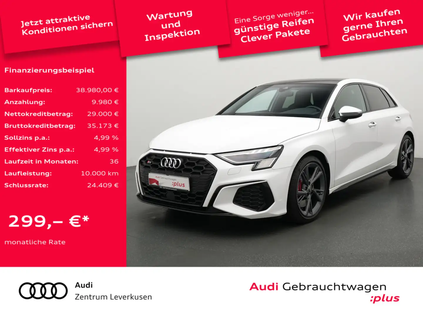 Audi S3 Sportback MATRIX PANO RAUTE B&O ACC NAVI Weiß - 1