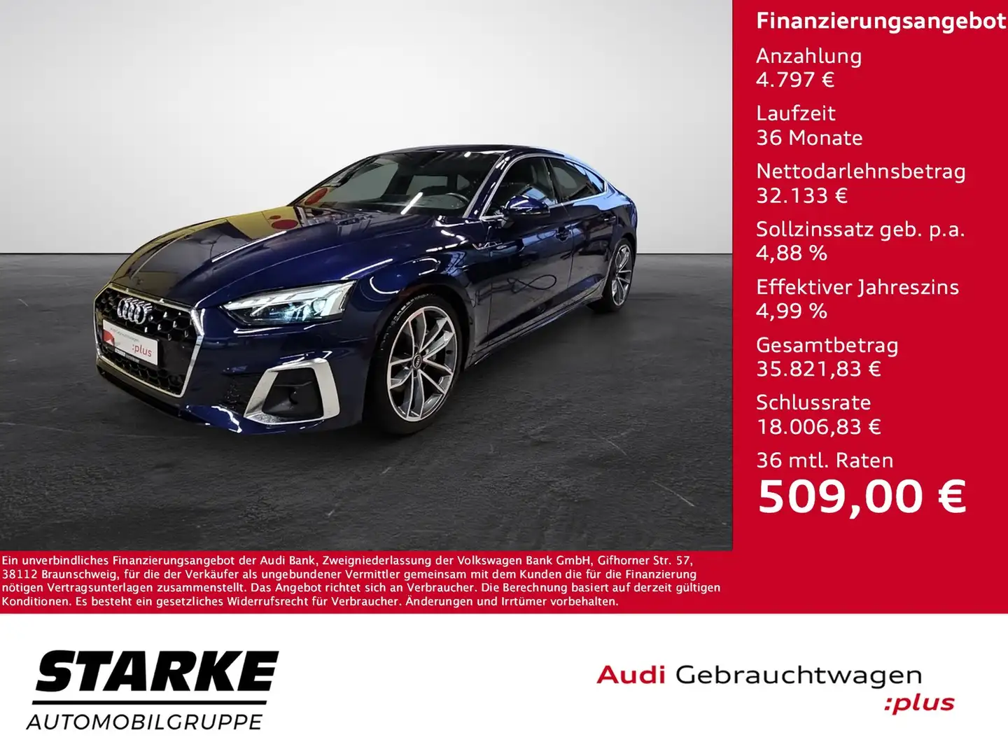 Audi A5 Sportback 40 TDI S tronic quattro S line NaviPl... Blau - 1