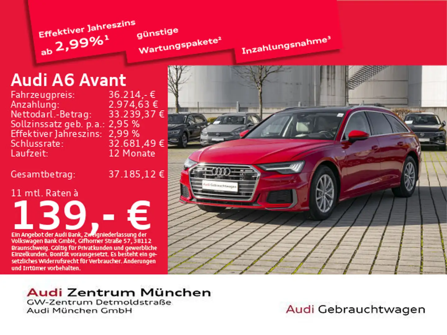 Audi A6 40 TDI S line Pano/ACC/AHK Rot - 1