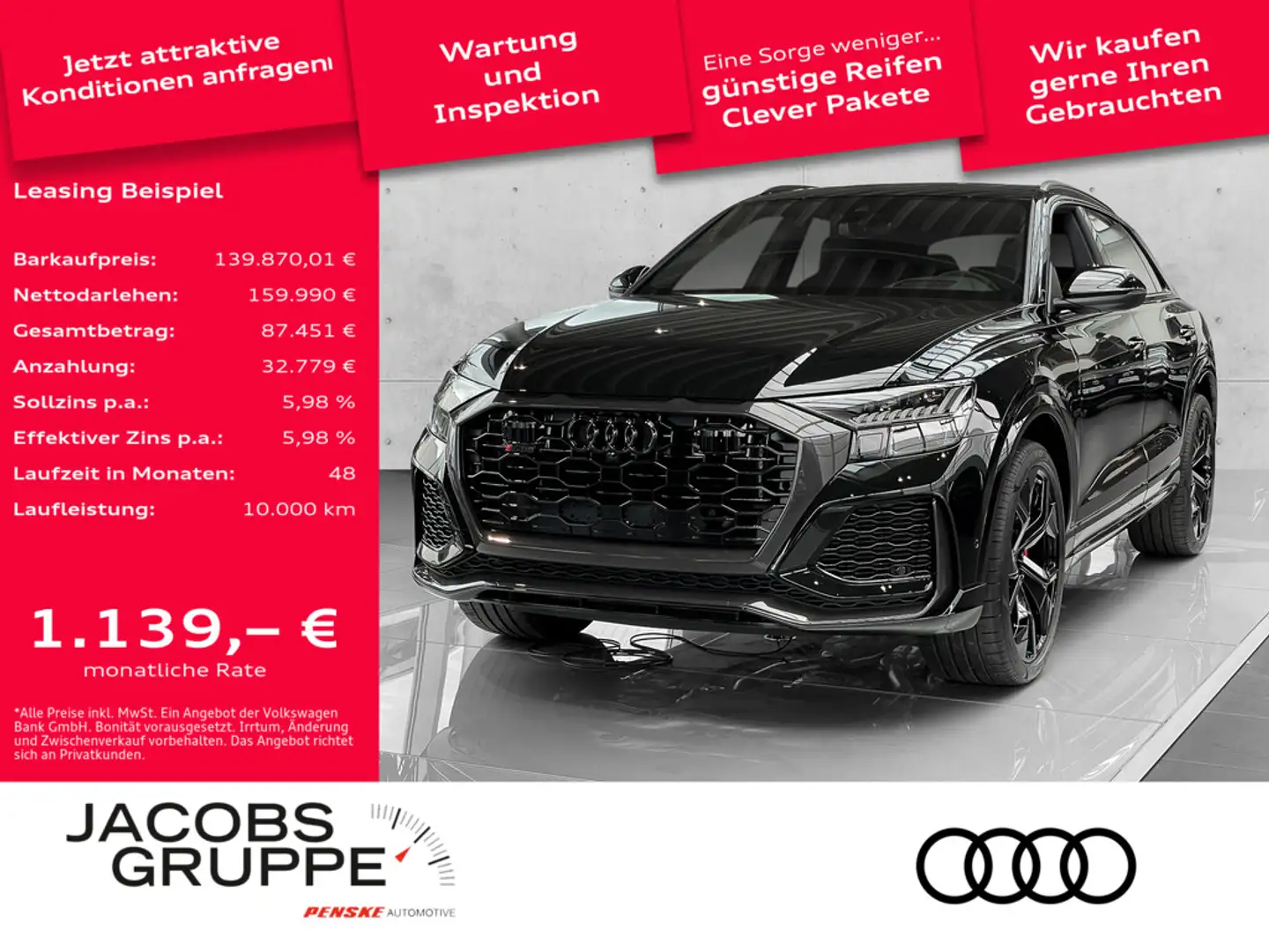 Audi RS Q8 4.0 TFSI RS u. Optik Carbon-Paket/B&O Advanced Schwarz - 1