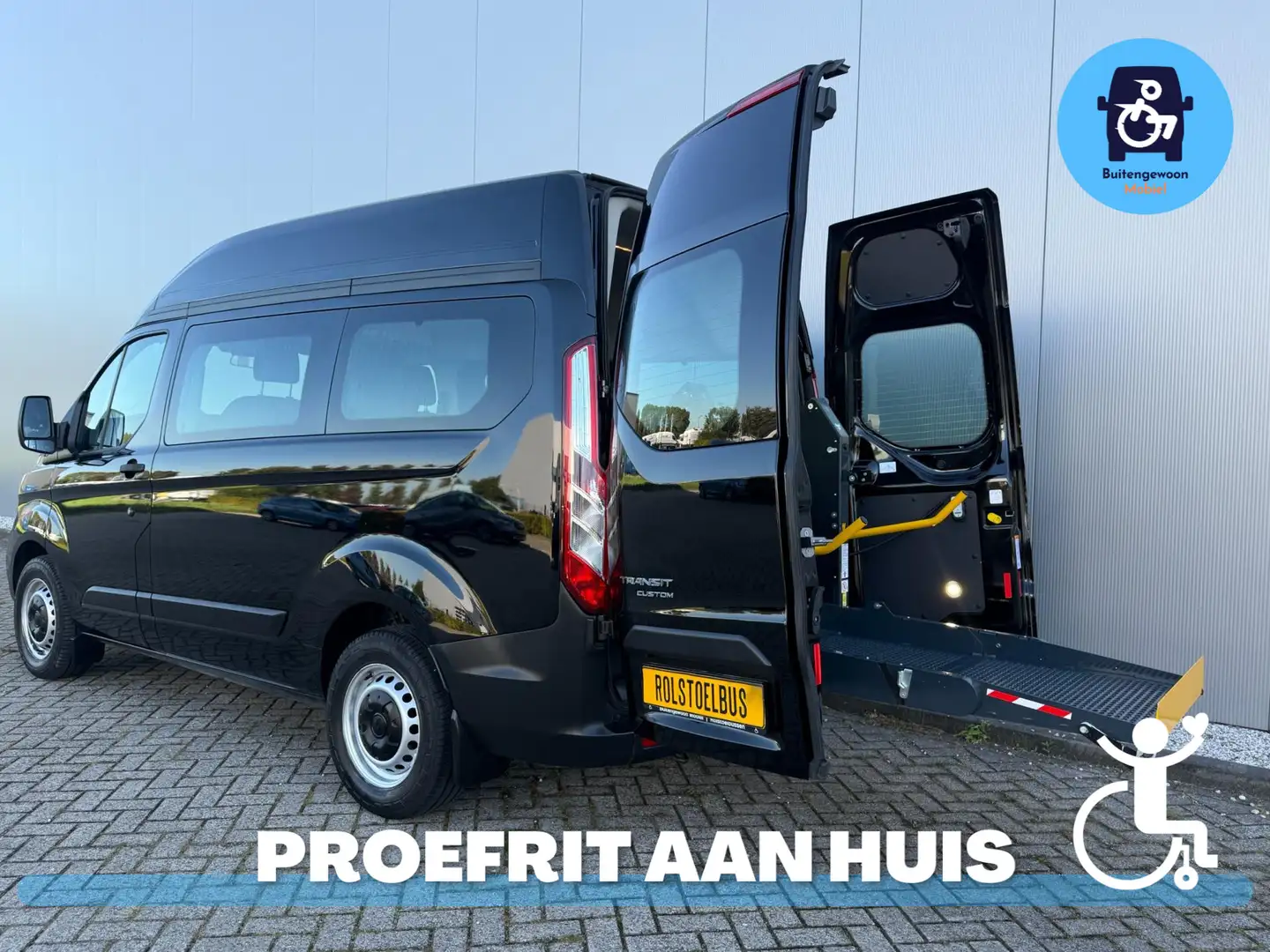 Ford Transit Custom Facelift Rolstoelbus (2019 model) 3+1 rolstoel lif Zwart - 2