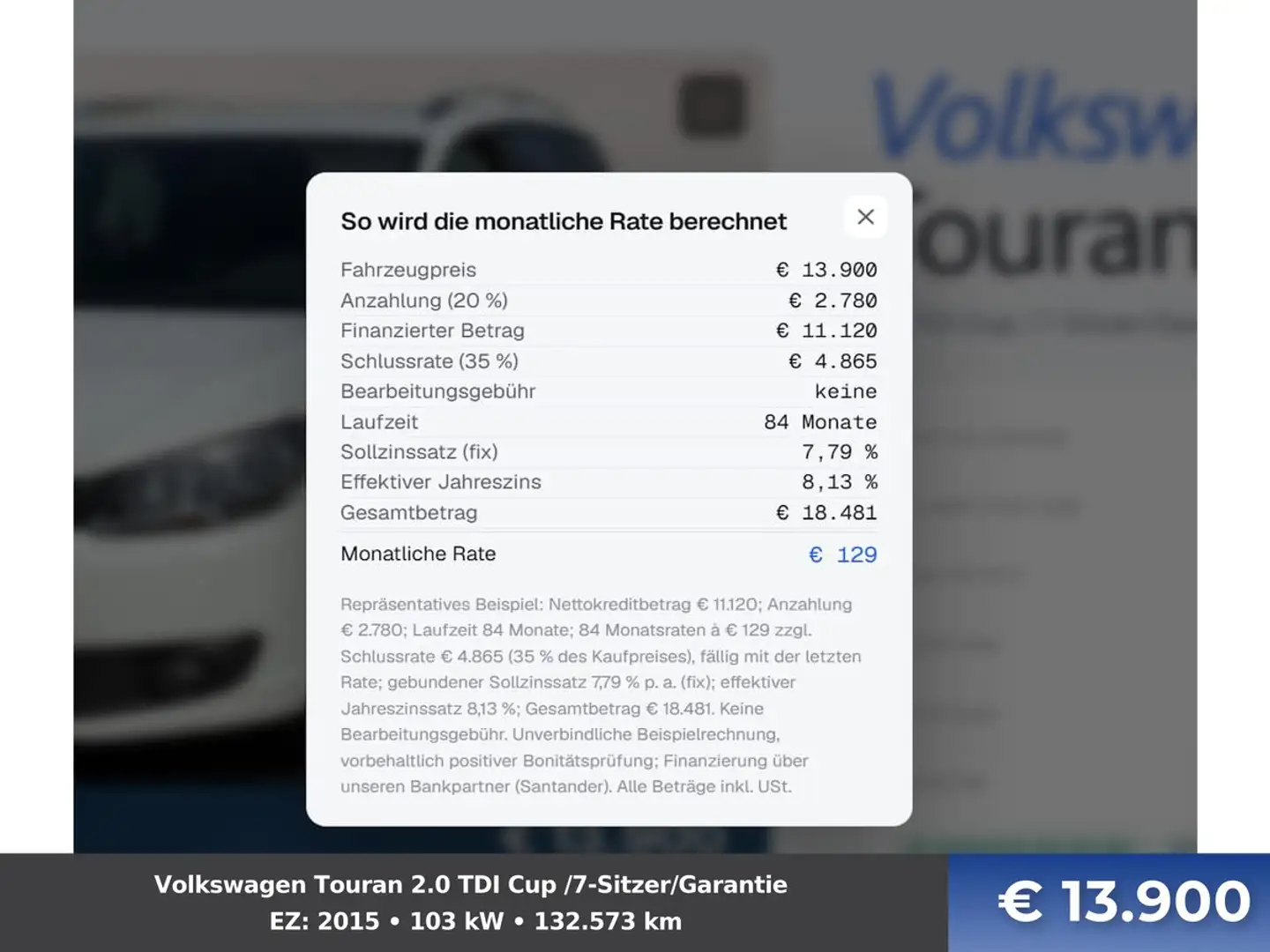 Volkswagen Touran 2.0 TDI Cup /7-Sitzer/Garantie Weiß - 2