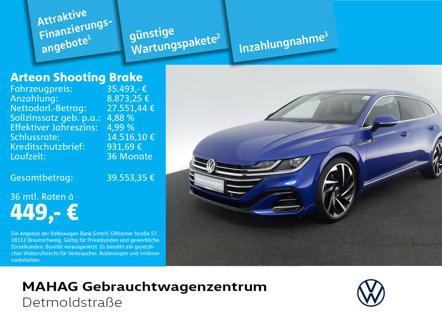 Volkswagen Arteon Arteon ShootingBrake 2.0 TSI R-Line AHK Leder Na Blau - 1