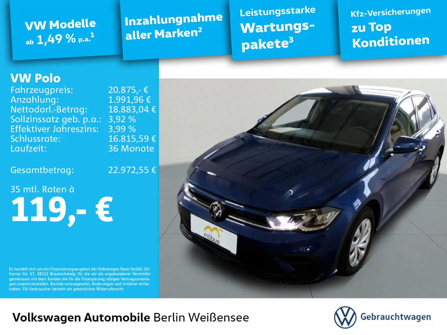 Volkswagen Polo 1.0 TSI Life*APP*ACC*DSG*SHZ*GJR*LED* Blau - 1