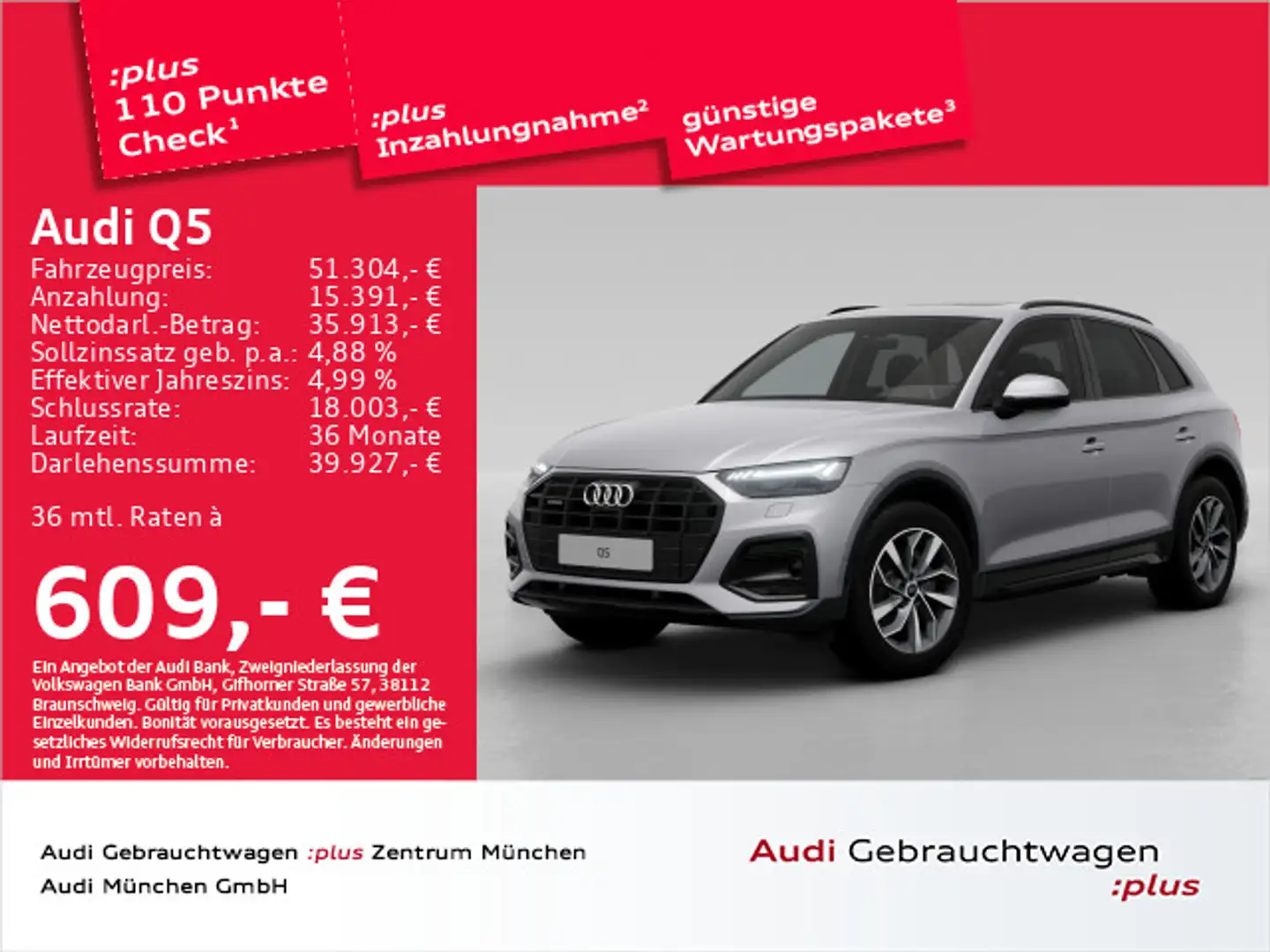 Audi Q5 45 TFSI qu. S tronic advanced Pano/AHK/Matrix Silber - 1