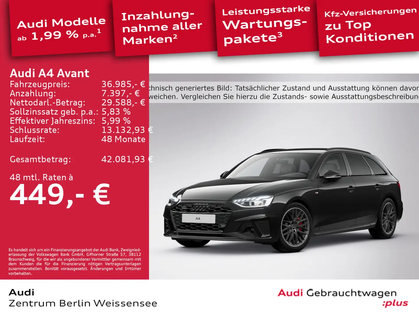 Audi A4 40 TFSI S-TRO*QUA*S-LINE*RFK*ACC*MATRIX Schwarz - 1