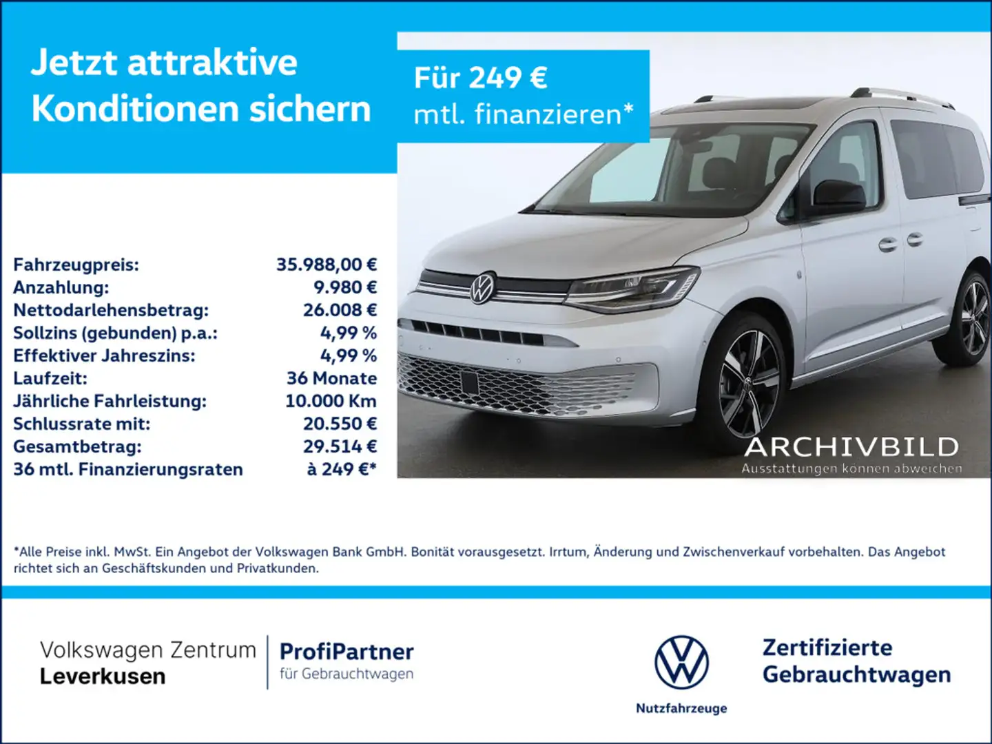 Volkswagen Caddy Style DSG PANO ACC NAVI SHZ APP Silber - 1