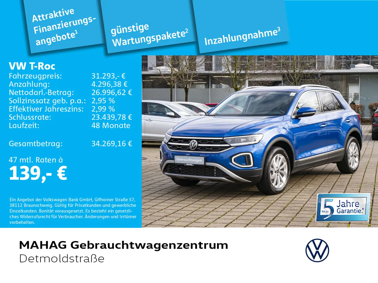 Volkswagen T-Roc T-ROC 2.0 TDI STYLE AHK Navi LED Alu17Johannesbu Blau - 1
