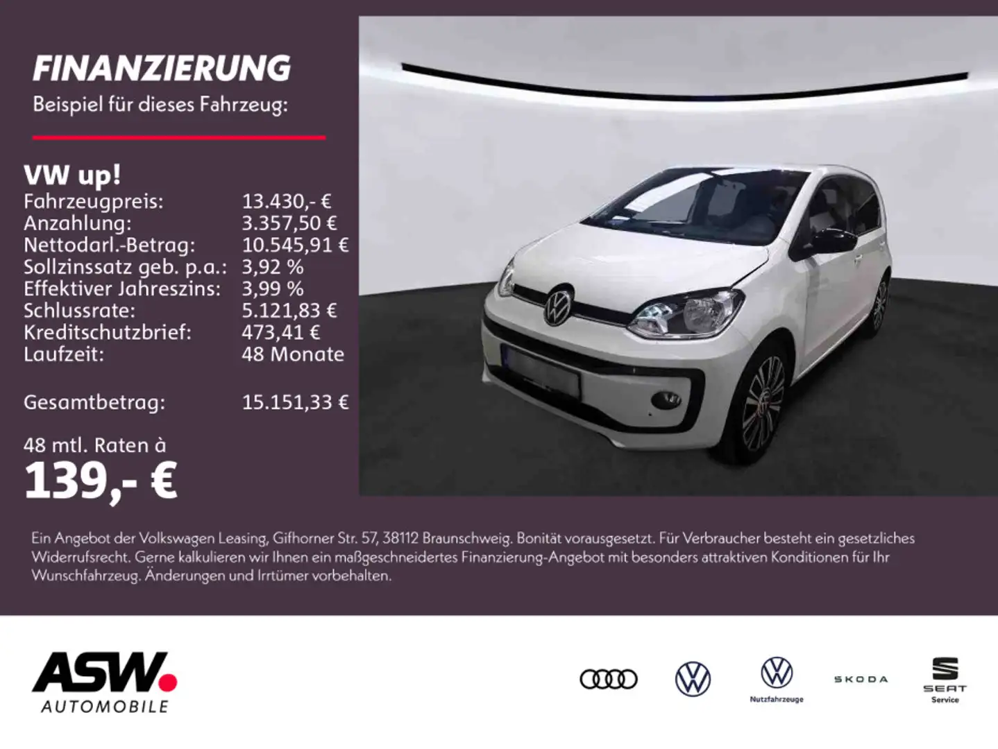 Volkswagen up! move up! Active 1.0 MPI RFK PDC Klima SHZ Weiß - 1