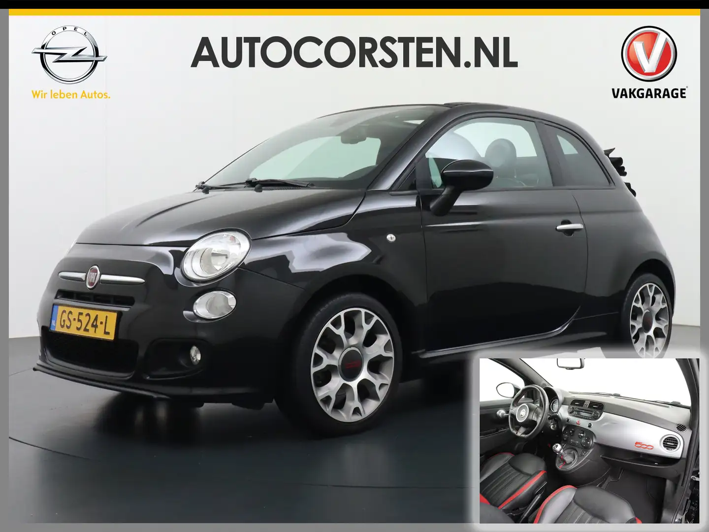 Fiat 500C 500S Cabrio Leer Turbo Sport TwinAir Sport Pdc Ele Zwart - 1