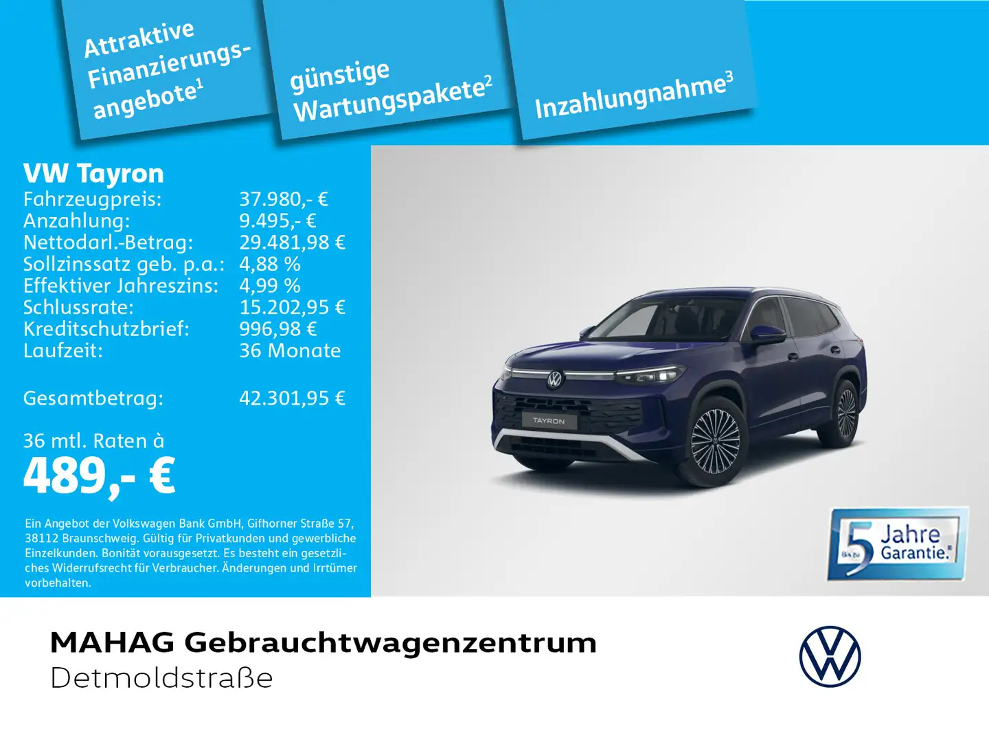 Volkswagen Tayron 1.5 eTSI LIFE AppConnect IQ.Light R-Kam A Blau - 1