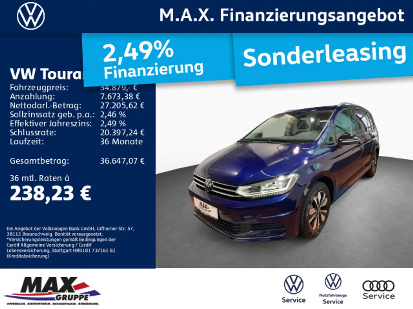 Volkswagen Touran 2.0 TDI DSG GOAL 7-SITZER AHK+IQLIGHT+ACC Blau - 1