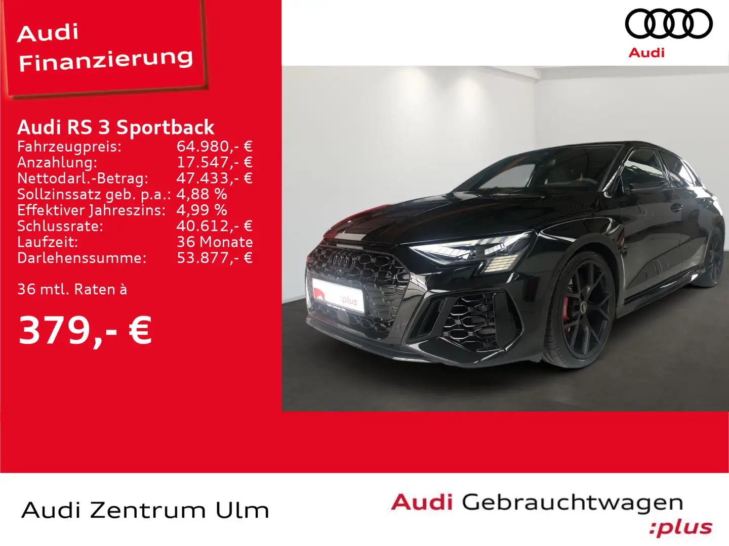 Audi RS3 HEAD-UP PANO 280 KM/H R-KAM NAV+ Schwarz - 1