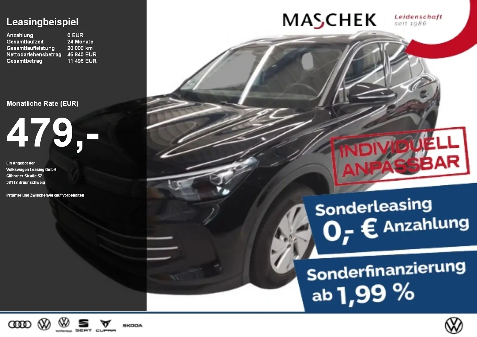 Volkswagen Tiguan Elegance 4Motion 2.0TDI AHK Navi *Dienstwagen* Ans Schwarz - 1