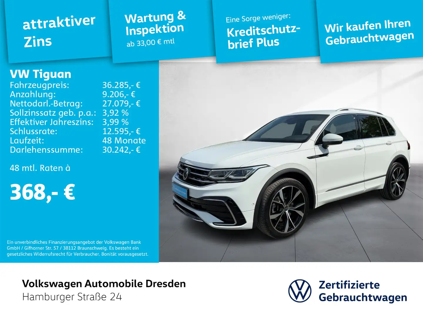Volkswagen Tiguan R-Line 2.0 TDI DSG 4M IQ.LIGHT AHK KAMERA Weiß - 1