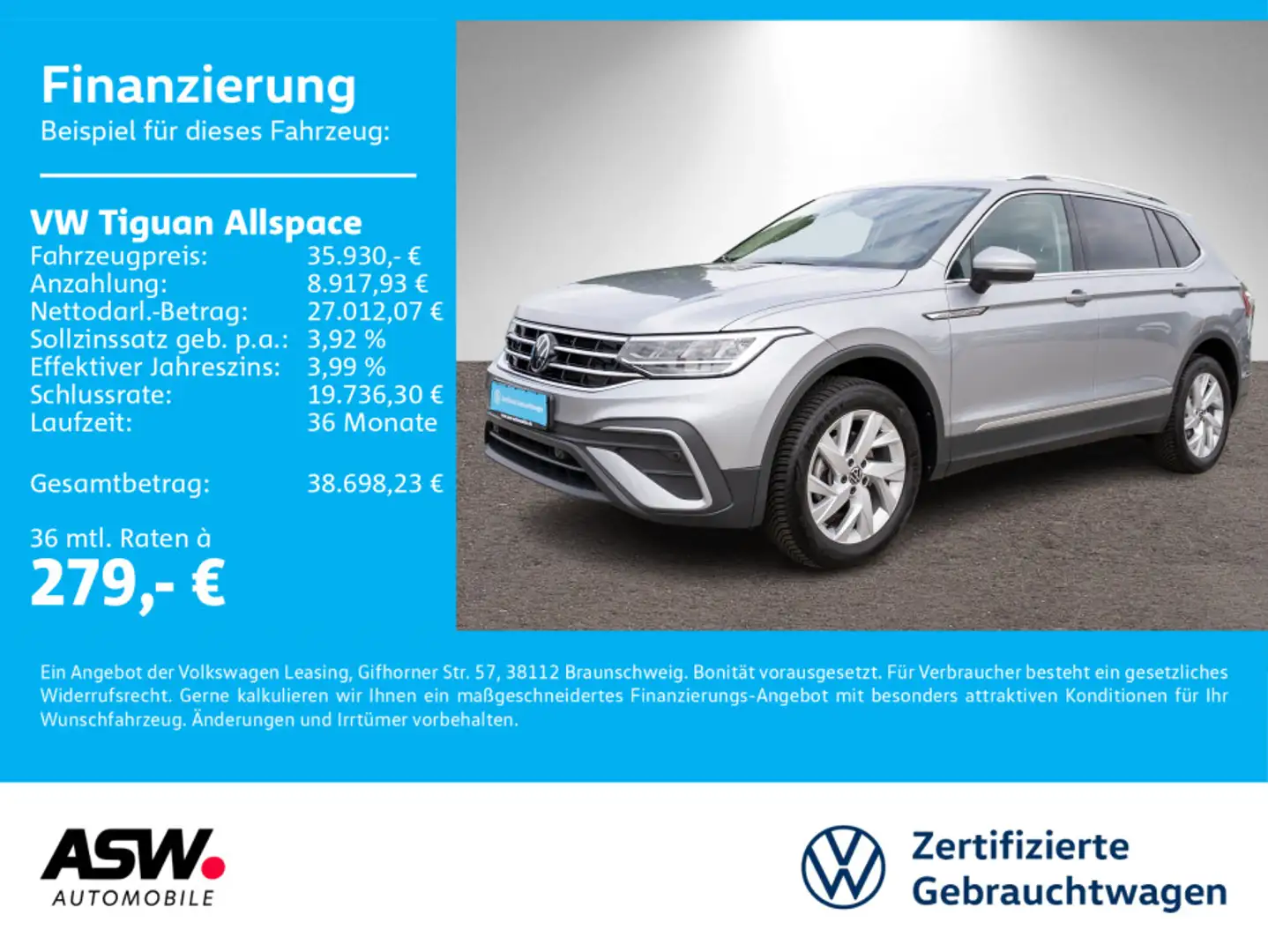 Volkswagen Tiguan Allspace Life 2.0TDI DSG LED Navi AHK 7-S Silber - 1