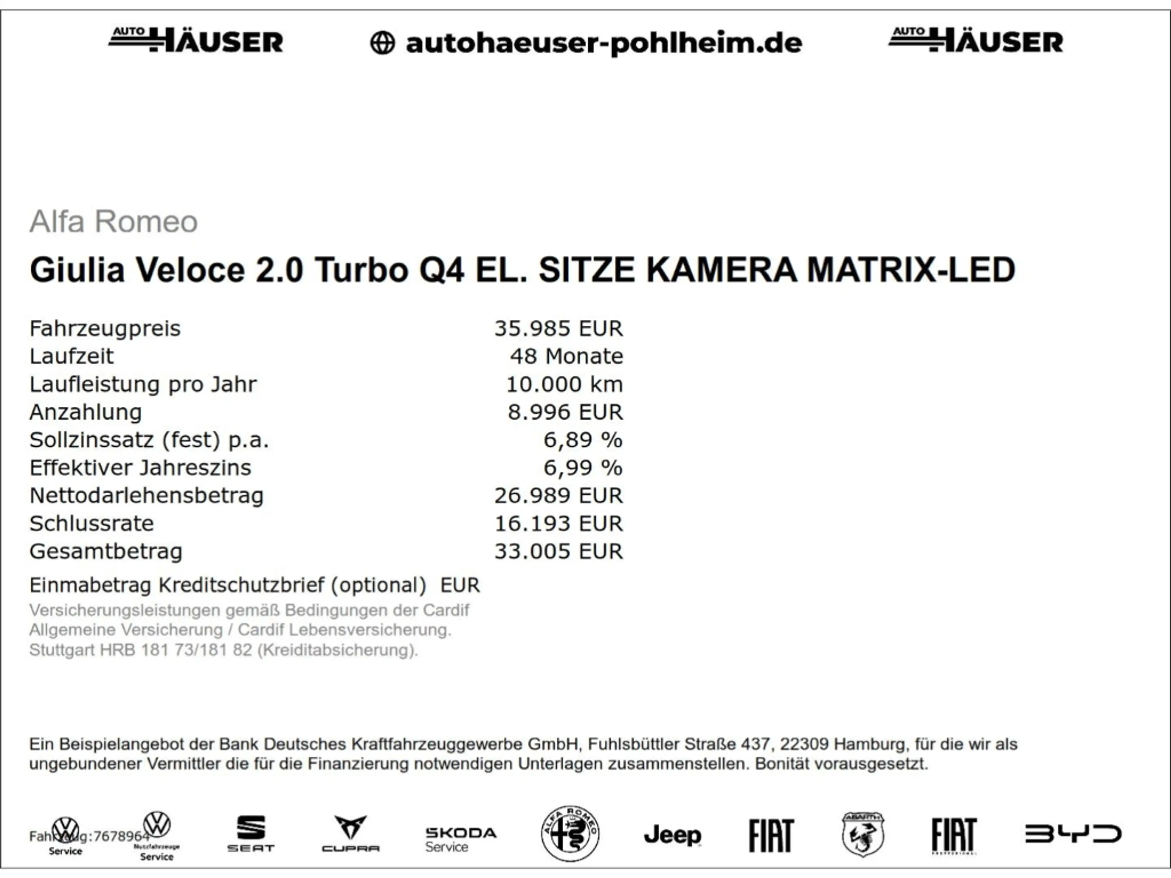 Alfa Romeo Giulia Veloce 2.0 Turbo Q4 EL. SITZE KAMERA MATRIX-LED — photo 2
