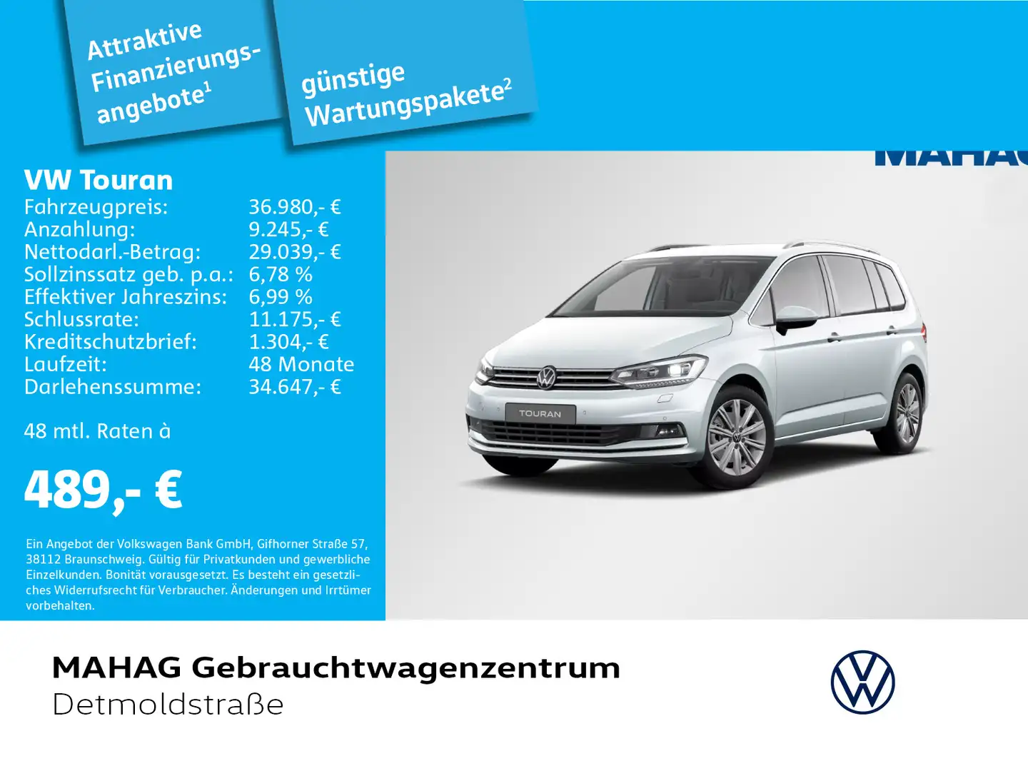 Volkswagen Touran 2.0 TDI Highline LED Navi AHK DSG Silber - 1