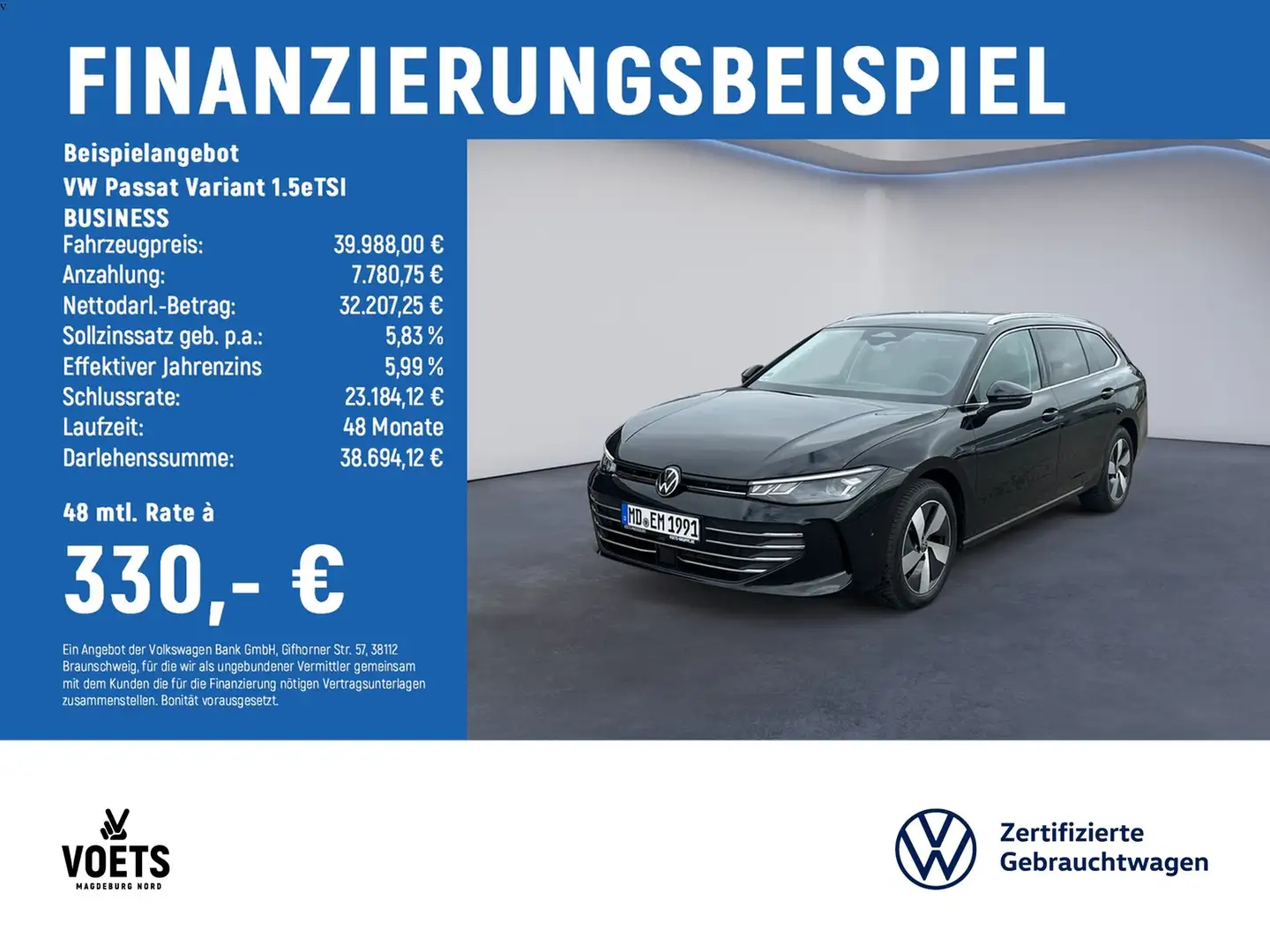 Volkswagen Passat Variant 1.5eTSI BUSINESS LED+Navi+PDC Schwarz - 2