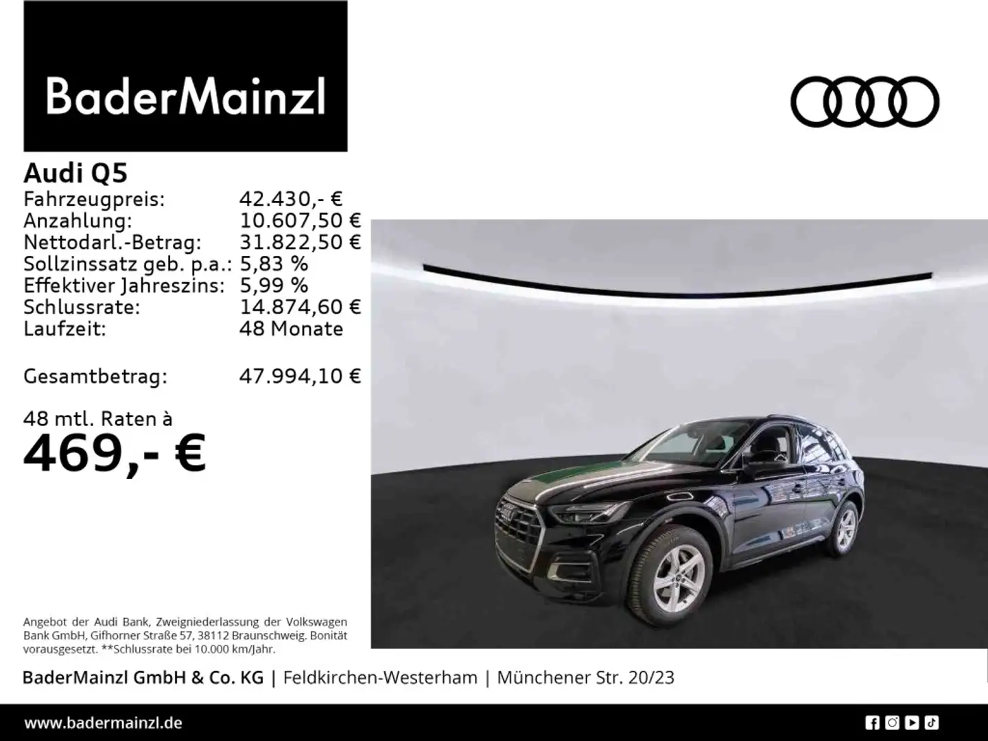 Audi Q5 40 TDI quattro S tronic Stdhz Virtual 360° Schwarz - 1