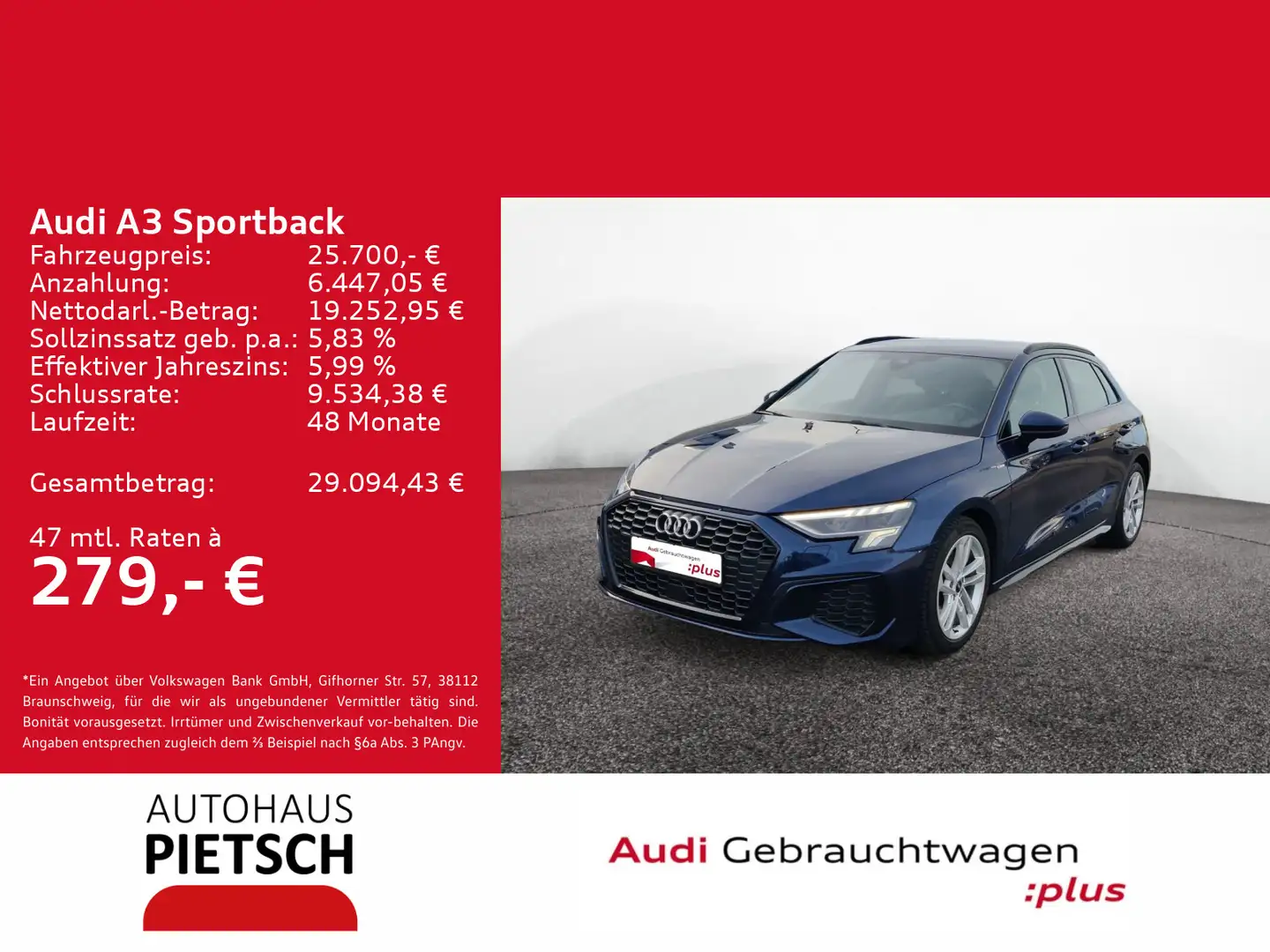 Audi A3 35 TDI Rückfahrkamera SHZ Navi Blau - 1