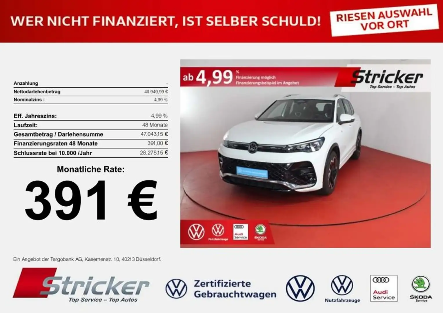 Volkswagen Tiguan R-Line 1.5eTSI DSG 391,-ohne Anzahlung App-Connec Weiß - 1