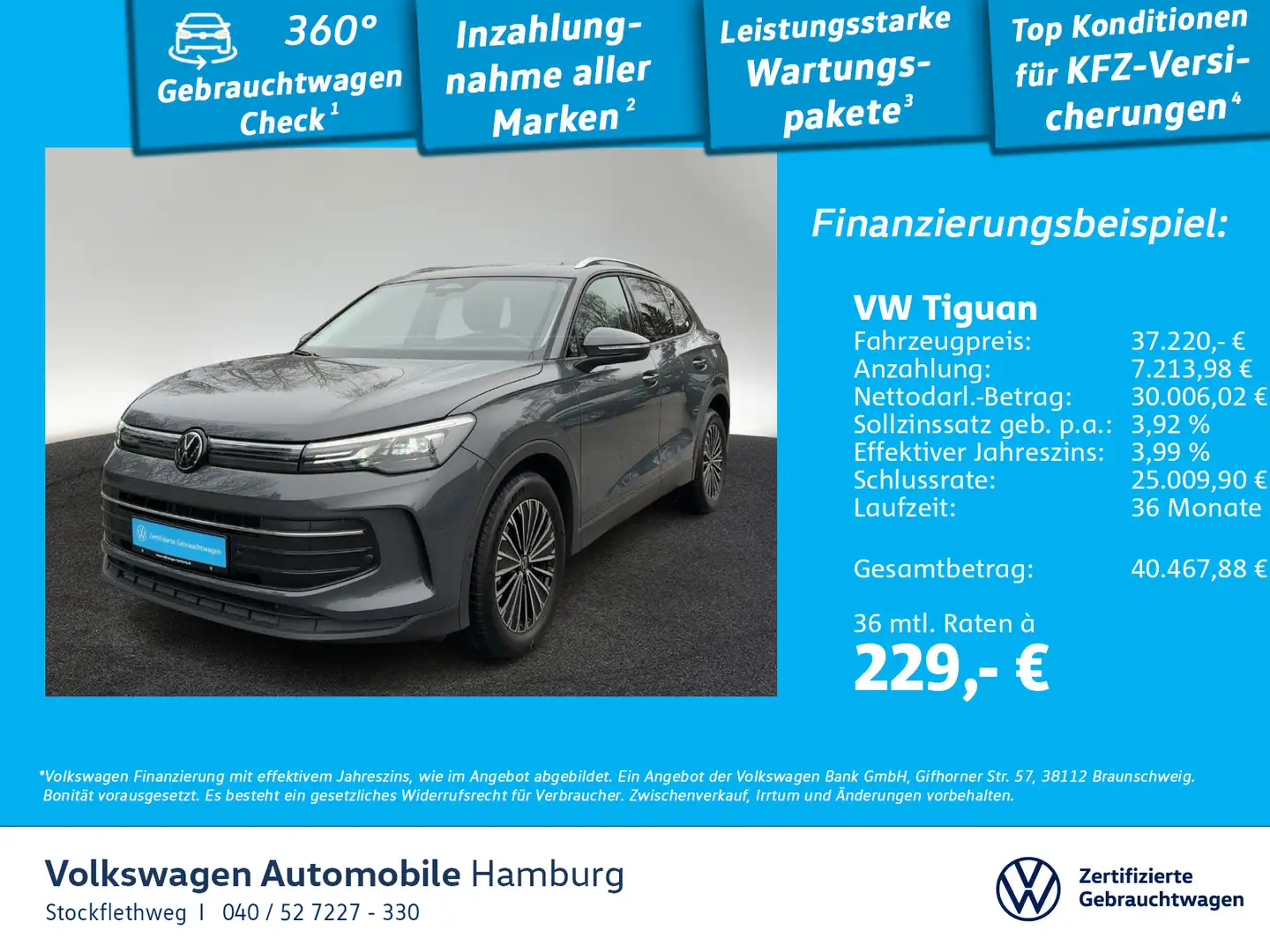 Volkswagen Tiguan 2.0 TDI Life DSG AHK Navi ACC CarPlay Cam Grau - 1