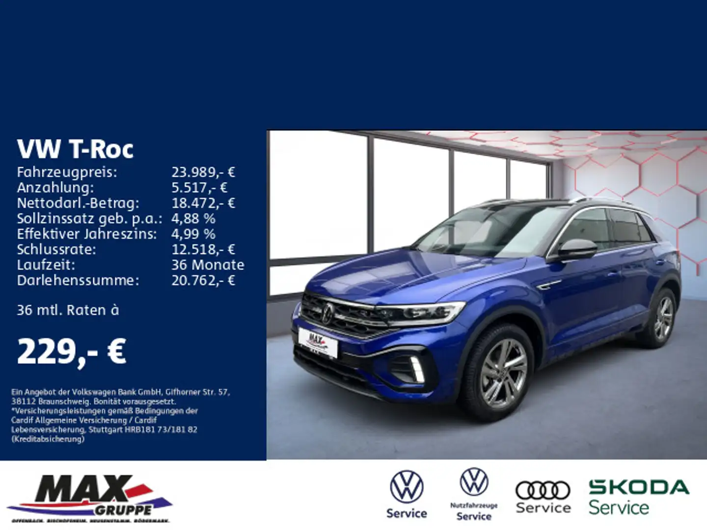 Volkswagen T-Roc 1.0 TSI R-LINE LED+KAM+VC+LANE ASSIST+NAVI Bleu - 1